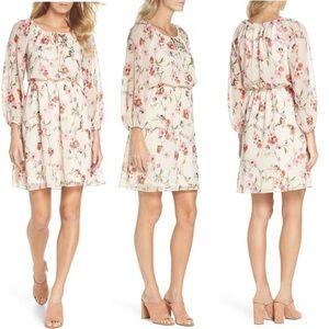 Adrianna Papell Women's Bonita Oasis Floral Cream Peasant Dress Flowy Size 14